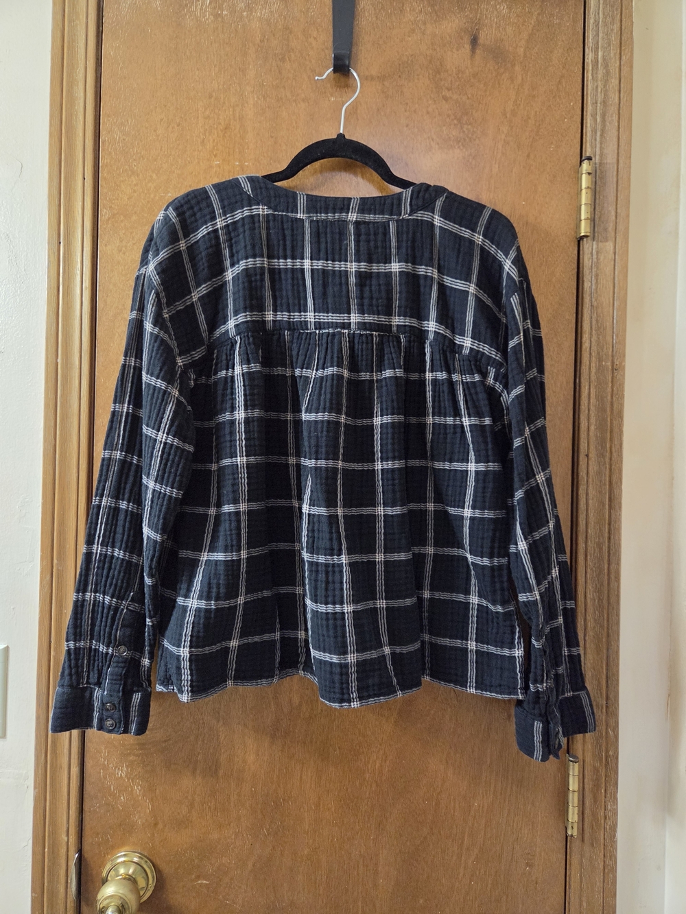 Madewell Black Plaid Button-Front Cotton Top - Picture 3 of 3